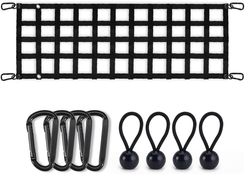 BARTOO Tailgate Net for Pickup Truck Bed, 60'' x 18'' Tailgate Mesh Cargo Net for Full Size Truck, Heavy Duty Cargo Netting with Hooks for Chevrolet, Ford, Toyota, GMC, Jeep, Black - Image 1